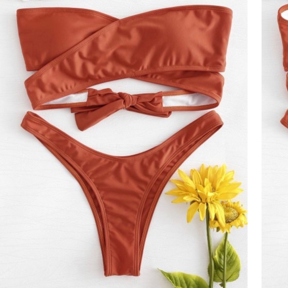 Zaful wrap cheeky strapless rust bikini